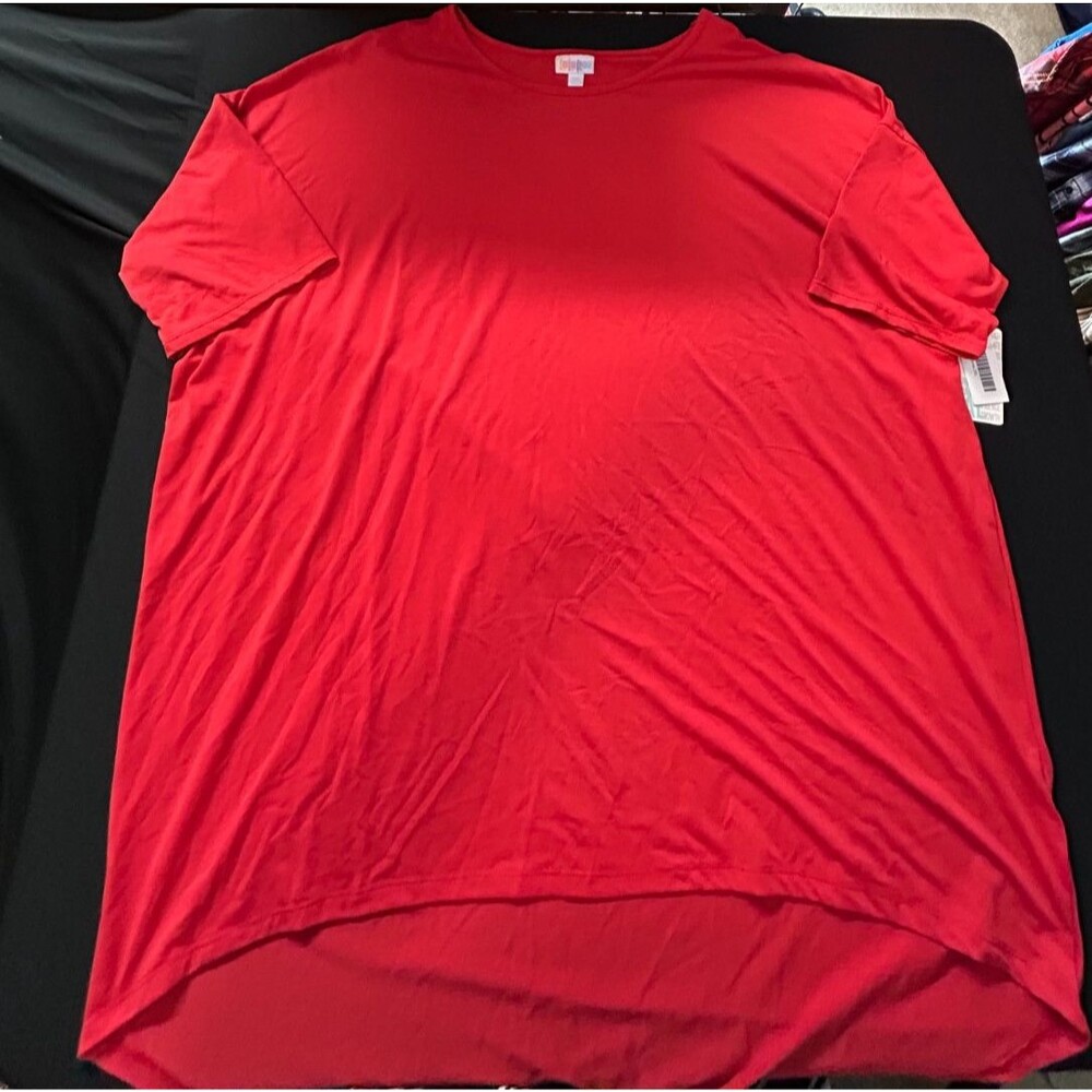 NWT LuLaRoe Irma Tunic 2X Plus Solid Red Orange High Low Sleeve Shirt Unicorn